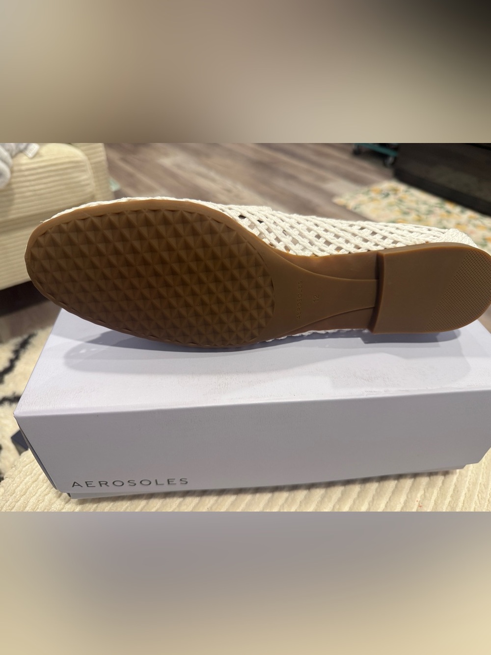 NWT Aerosoles White Hour Raffia Loafers Woven Flats Shoes Gold Buckle Size 12 - Picture 5 of 10